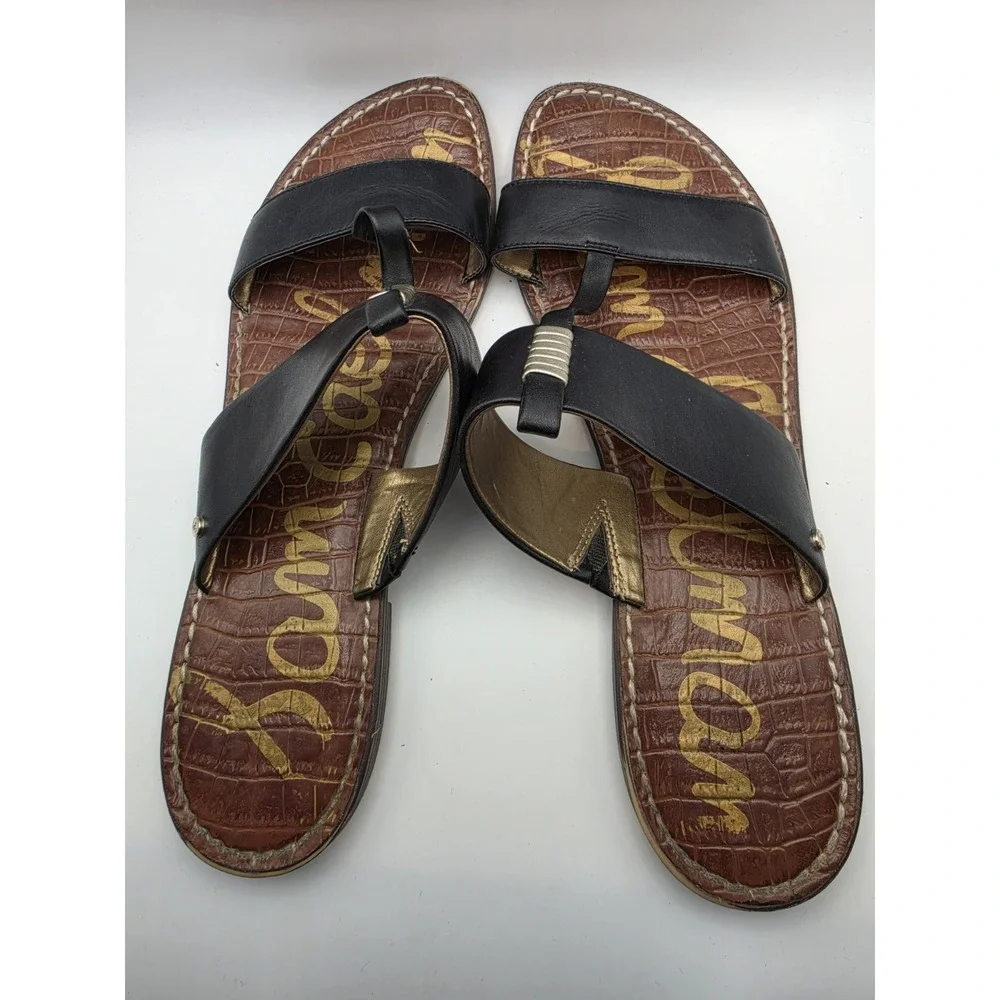 Sam Edelman Kane Slide Sandals‎ Women's Sz 10 Black Leather Strappy Resort Boho